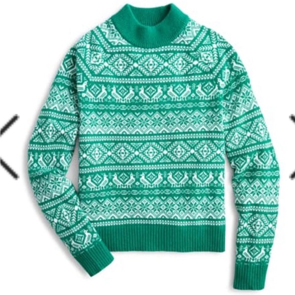 J. Crew Sweaters - JCrew Green Cheerful Fair Isle Mockneck Sweater